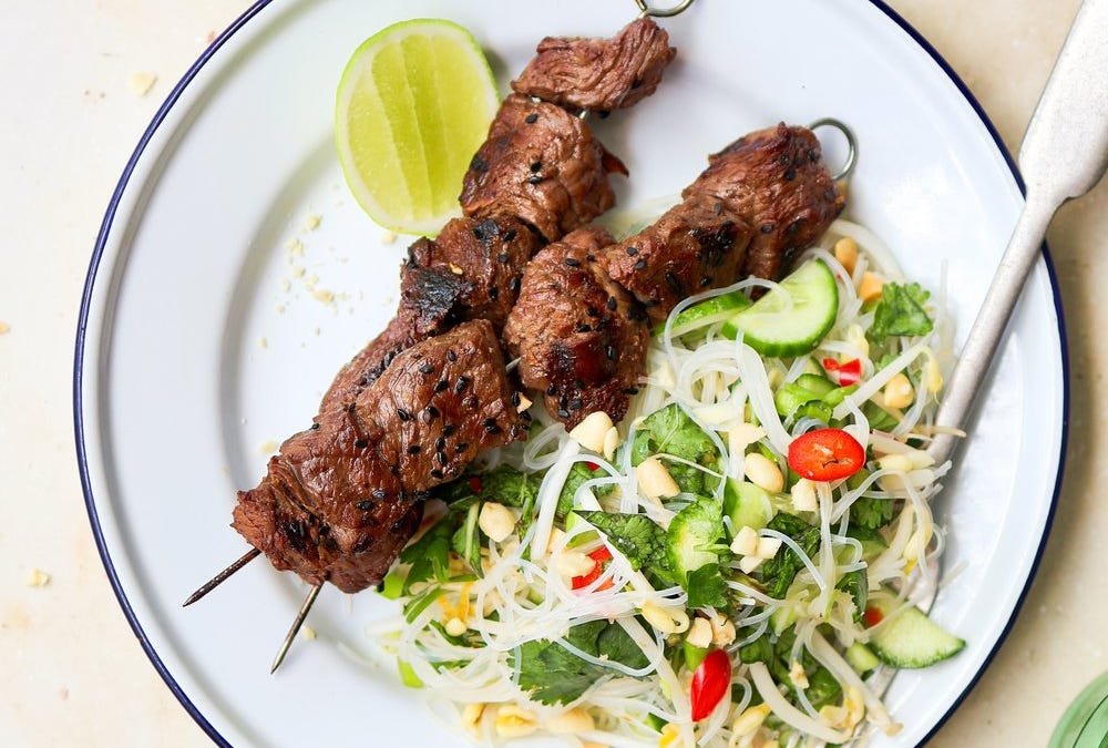 Spicy BBQ Beef Skewers Vermicelli Salad